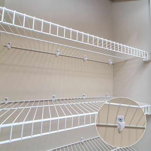 25 Pcs White Down Wall Clips- Wire Shelf Brackets Loop Clips- Closet Maid Support Brackets- Plastic Closet Shelves Clips Screws and Expansion Tube...