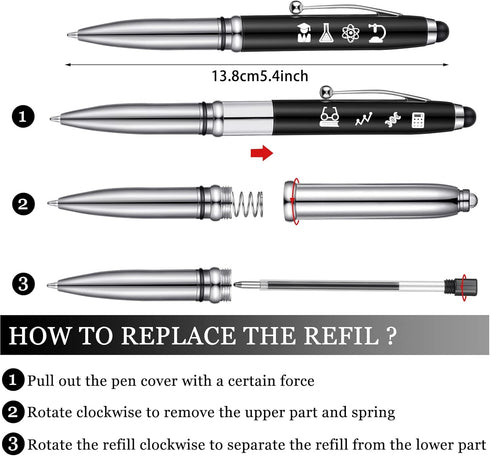 2 Sets Symbols of Science Engraved Pen Black Silver Gifts for Scientists Engraved Patterns Chemistry Gifts Themed Science Teacher Gifts Lab Week w...