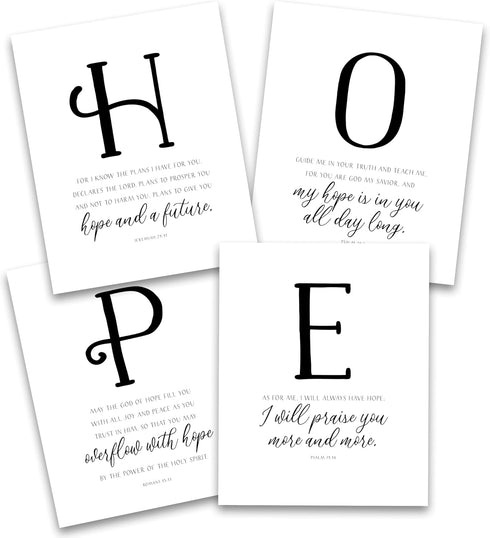 Scriptionery HOPE Christian Wall Art Set of 4 | Black and White Bible Verse Prints | Faith-Based Scripture Decor for Entryway, Prayer Room, Living...