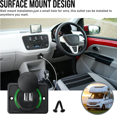 12V RV USB Charger, Quick Charger 3.0 Wall Mount USB Charging Station with Green Indicator Light and Cap for Car Camper Boat Marine SUV ATV (Black...