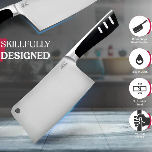LDC Meat Cleaver 7" Inch Knife - High-Carbon Stainless Steel for Heavy-Duty, Chef Knife for Meat and Vegetable Slicing, Mincing and Chopping....