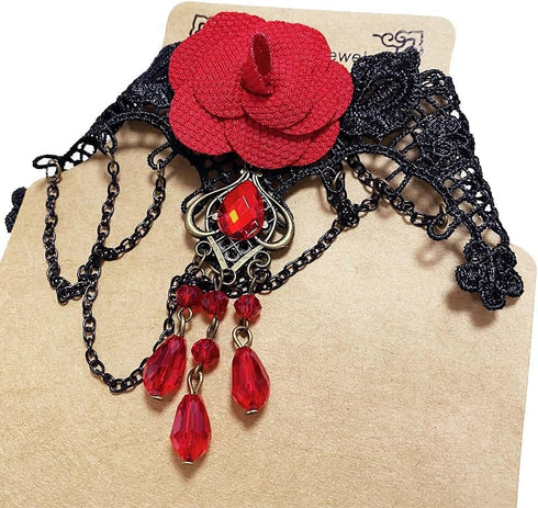 3PCS Choker Lace Necklace with Earring Set Punk Party Gothic Vintage Handmade Victorian Steampunk Retro Gears Lace Vampire for Halloween Easter – ...