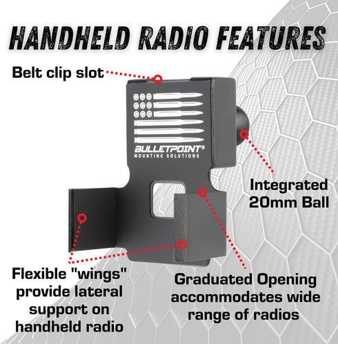 Bulletpoint Aluminum Two-Way Handheld Radio Walkie-Talkie Holder with 20mm Ball Mount...