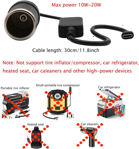 USB C Male to 12V Adapter, USB to Car Cigarette Lighter Socket Converter Cable 2Pack......
