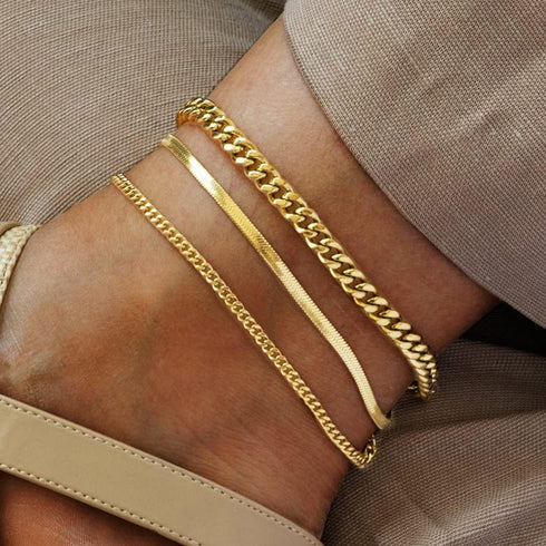 MIDEEO Herringbone Chain Anklet for Women 14K Gold Filled Flat Snake Chain Anklet Dainty Simple Layering Cuban Snake Ankle Bracelet Summer Trendy ...
