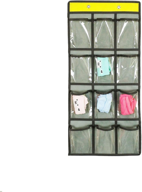 NIMES Hanging Closet Underwear Sock Jewelry Storage Over The Door Classroom Cell Phone Calculator Organizer Clear Pockets (GREY-12 & 9 POCKETS PAC...