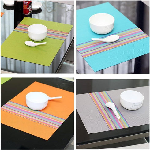 SHACOS Placemats Set of 4 Colorful Woven Vinyl Place Mats for Dining Table Reversible PVC Heat Resistant Table Mats (4, Multicolor)...