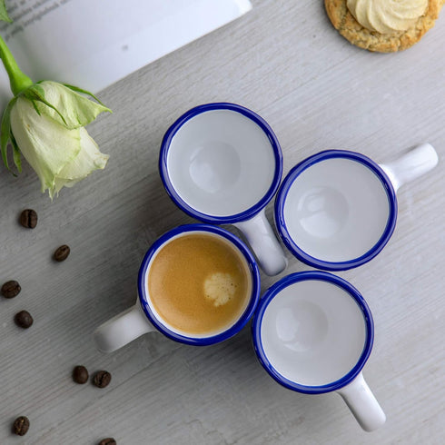 City to Cottage Ceramic Espresso Cups of 4, Small Expresso Shots, Demitasse, Perfect for Espresso Machine, Handcrafted Navy Blue Stripe Coastal Cu...