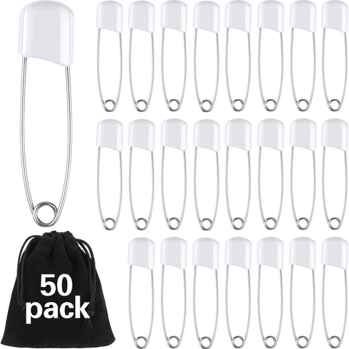50 Pieces Diaper Pins Safety 2.2 Inch Plastic Head Cloth Diaper Nappy Pins with Locking Closures Stainless Steel with Velvet Bag(White)...
