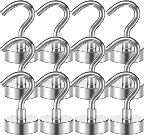 VNDUEEY 10 Pack Silver Magnetic Hooks, 22Lbs Strong Magnet Hooks for Hanging, Magnetic Cruise Hooks Heavy Duty, Magnets with Hooks for Refrigerato...