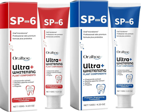 2 Pcs SP-6 Ultra Whitening,Deep Cleaning Care Fresh Breath SP-6 Probiotic Ultra Whitening Toothpaste. (Red and Blue style)...
