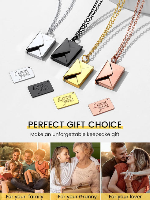 Personalized Envelope Locket Necklace for Women, Custom Love Letter Message Necklaces Birthstone Photo Jewelry Mother's Day Christmas Gift for Gir...