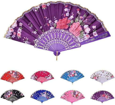 8 PCS Floral Hand Fans, Spanish Folding Hand Fan, Flower Dancing Fans,Summer Handheld Folding Fans Party Favors for Girls Women (8 Pack, Flower Pa...
