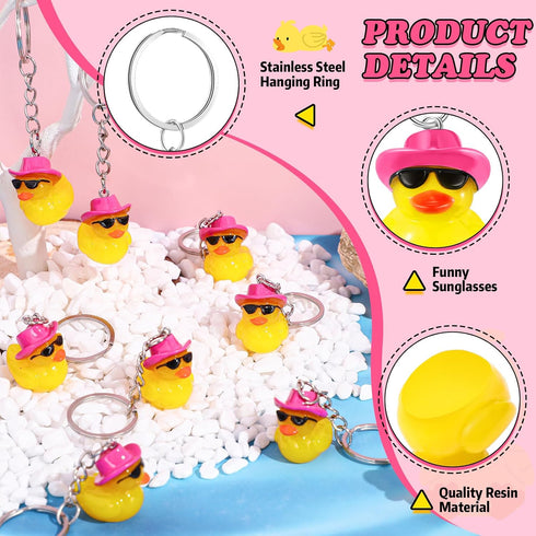 36 Pcs Duck Keychain Bulk Cowboy Cowgirl Duck Party Favors Resin Tiny Duck Keychain with Cowboy Hat Sunglasses Charms Pendant for Kids Gift Hallow...