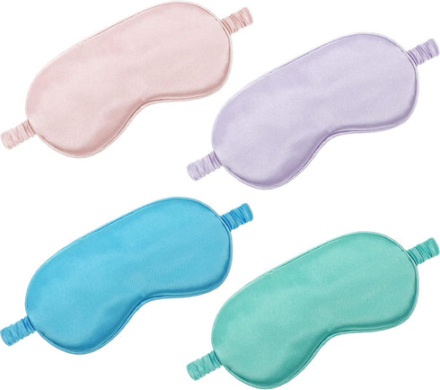 4 Pcs Silk Eye Mask Smooth Soft Satin Sleep Mask with Ear Plugs with Adjustable Strap Sleep Shading for Travel Nap Relaxation(Light Colors)...