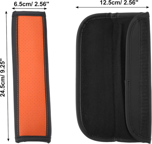 X AUTOHAUX 2pcs Universal Seat Belt Shoulder Pad Car Safety Strap Covers Neck Mat for Comfortable Driving Faux Leather Hole Black Orange...