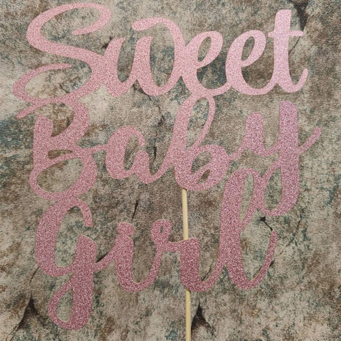 Sweet Baby Girl Cake Topper Rose Gold Glitter Girl Newborn Gender Reveal Cake Decor Cheers to Baby Show/Baby One Month/Hundred Days/Girl 1st Birth...