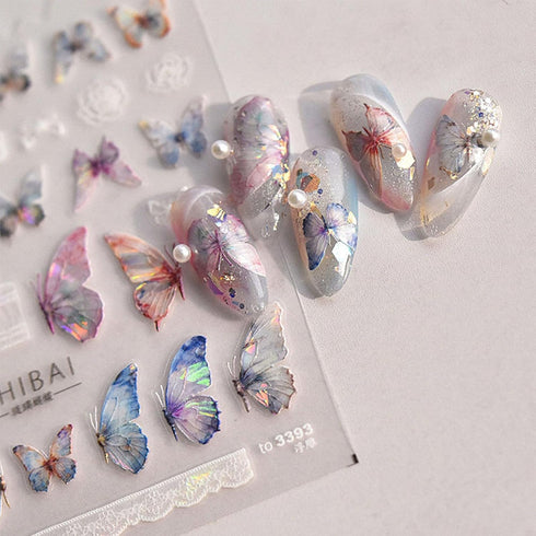 Butterfly Nail Art Stickers Decals Butterfly Nail Decals 3D Self Adhesive Nail Stickers Aurora Spring Red Pink Blue Designs Nail Art Supplies for ...