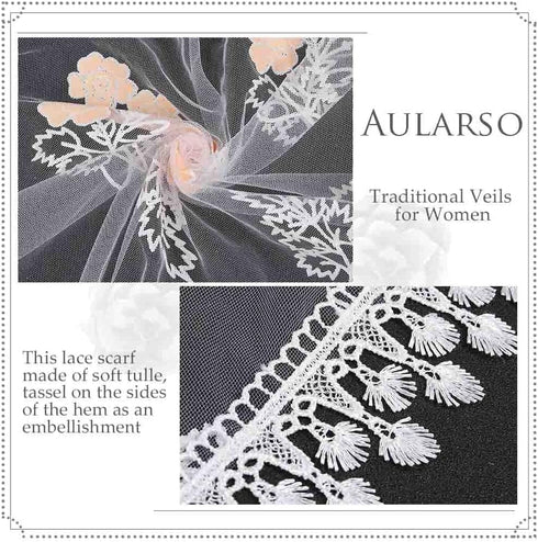 Wedding Church Veils Lace Scarf Floral Shawl Mass Tulle Head Covering Cathedral Mantilla Veil for Women...