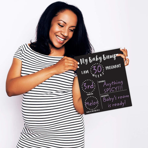 My Baby Bump Pregnancy Timeline Dry Erase Sign / 10" x 12" Black Dry Erase Style Mother Baby Size Tracking Sign/Monthly Milestone New Mom Photo Pr...