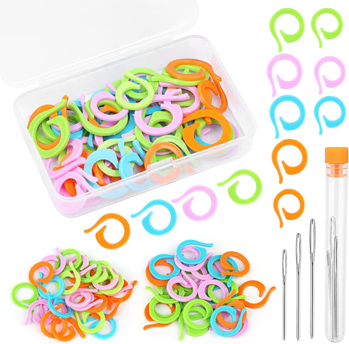 Yizzvb 50 Pcs Crochet Stitch Markers, Knitting Stitch Rings with Plastic Box, Crochet Ring Crochet Locking Sewing Accessories and Large-Eye Blunt ...