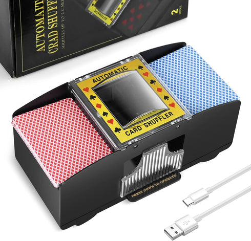 Nileole 2 Decks Automatic Card Shuffler, USB-C/Battery-Powered Shuffler for UNO, Phase10, Texas Hold'em, Poker, Home Card Games, Blackjack, Party ...