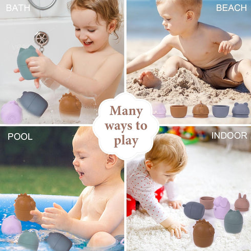 Bath Toys for Kids Ages 1-3 - Set of 5 Animal Shaped Silicone Bath Toys for Baby and Toddlers from 6 Months - Non Toxic Baby Bath Toys - Easy to C...
