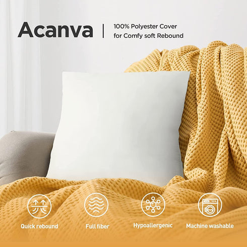 Acanva Decorative Throw Pillow Inserts for Sofa, Bed, Couch and Chair, Square Euro Sham Form Stuffer with Premium Polyester Microfiber, 2 Count (P...