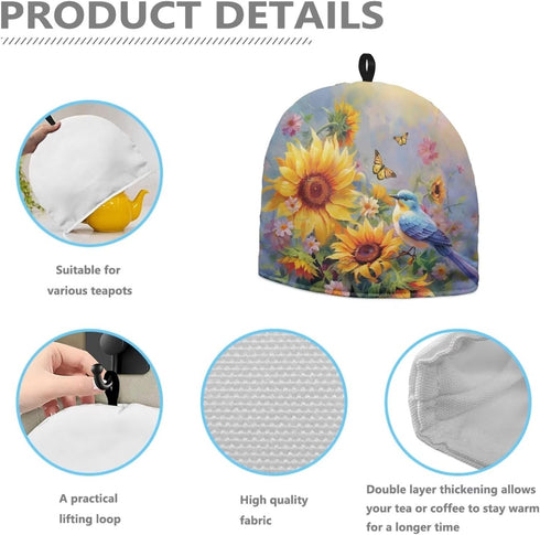 Sunflower Bird Kettle Dust Cover Teapots Dust Cover Insulated Breakfast Pot Cover Kitchen Tea Cosy Tea Cozies with Cotton Keep Warm for Dining Roo...