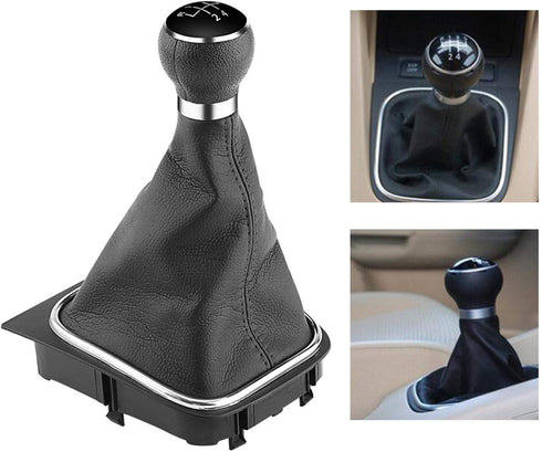 for Jetta 2009 5-Speed Gear Lever knob Gear Shift Knob Kit,5 Speed Gear knob & Gaiter kit, Car Gear Shift Stick Gaiter Boot for 6 MK5 MK6 2005-201...