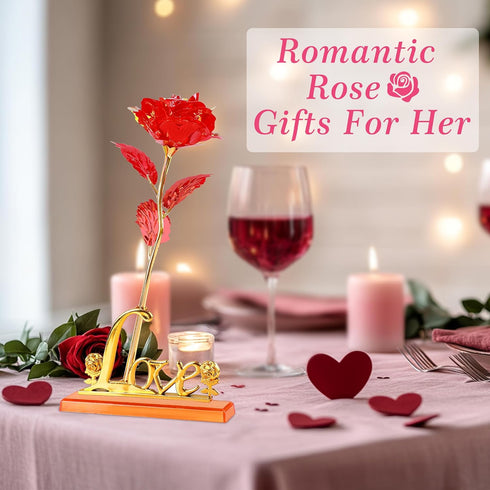 Childom Birthday Gifts for Women,Christmas Rose Gifts for Her Mom,Red Rose with Love Stand for Wife,Sweet Artificial Flower for Grandma,Women,Chri...