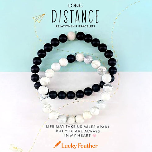 Lucky Feather Long Distance Relationships Couples Bracelets - A Reminder of Love and Strength During Time and Distance Apart (2 Piece Set) Couples...