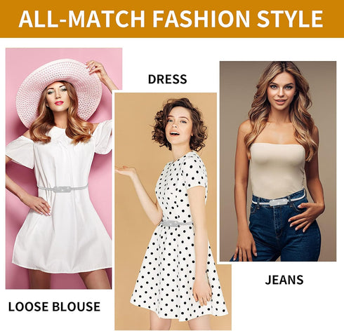 Women Skinny Metal Waist Belt, Metal Chain Stretch Elastic Waistband, Fashion Rhinestone Dress Belts for Bridal Dressy...