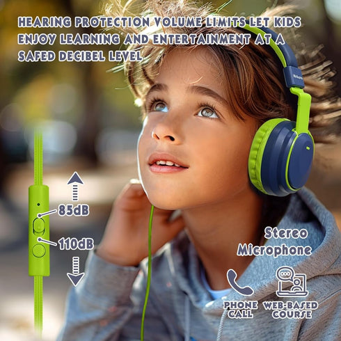 Headphone Kids Volume Limited 85/96dB Wired Over-Ear/On-Earr Foldable Headset with Inline Cable Aux 3.5mm Cord Mic for Boy Girl Child School PC No...