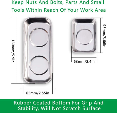 Magnetic Tray Set, 2PC Magnetic Tool Trays (3.6" x 2.4" / 5.9" x 2.5" Square) And Black Magnetic Wristband, Best Gift for Men, Women, DIY Handyman...