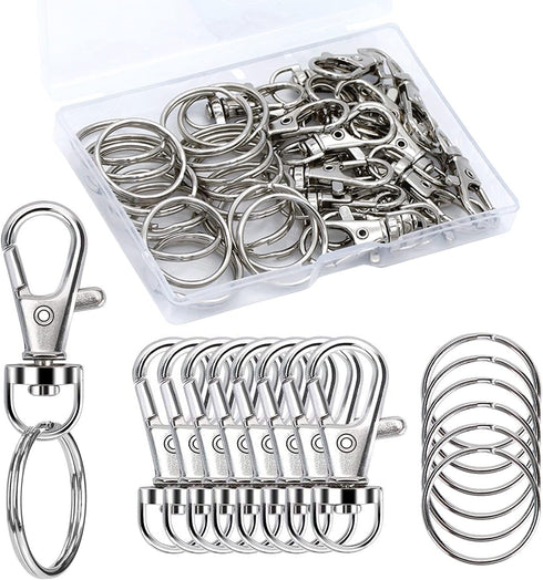 50PCS Premium Swivel Snap Hooks with Key Rings, Metal Swivel Lobster Claw Clasps, 25PCS Small Lobster Claw Clasp Swivel Hook and 25PCS Key Rings f...