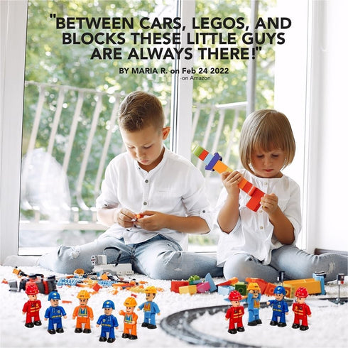 FUNERICA 10-Set Toy People Figures - Bendable Fireman, Police, Construction Workers, Community Helpers, Play Little People Toys Figurines Dollhous...