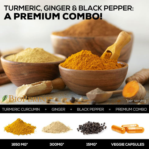 Turmeric Curcumin with BioPerine & Ginger 95% Curcuminoids 1950mg - Black Pepper Extract for Max Absorption, Nature's Joint Support Supplement, He...