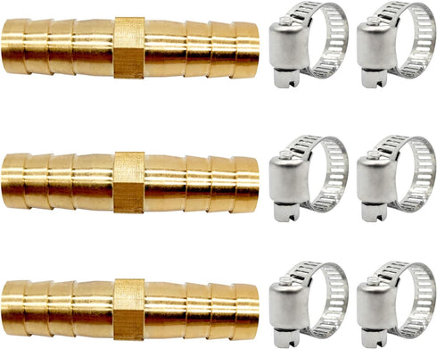3pcs 3/8"(10mm) Hose Repair Kit Hose Connector Barb Splicer Mender Hose Brass Barb Fitting Watertight Straight Hose Barb Connector with 6pcs Stain...