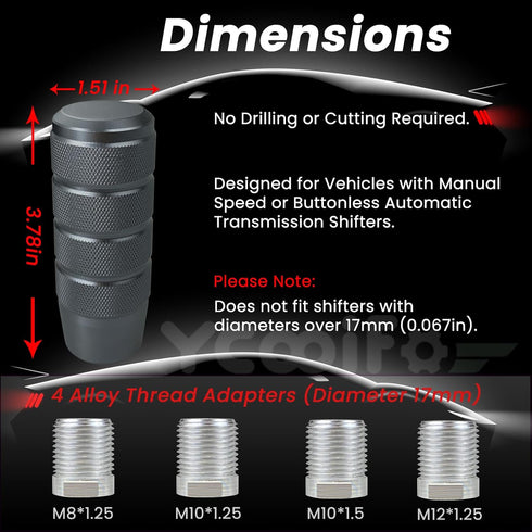 Shift Knob, 3.78" Aluminum Weighted Car Gear Stick Shifter Manual knobs Fit Universal Manual Transmission Vehicle with 4 Threaded Adapters M8 M10 ...