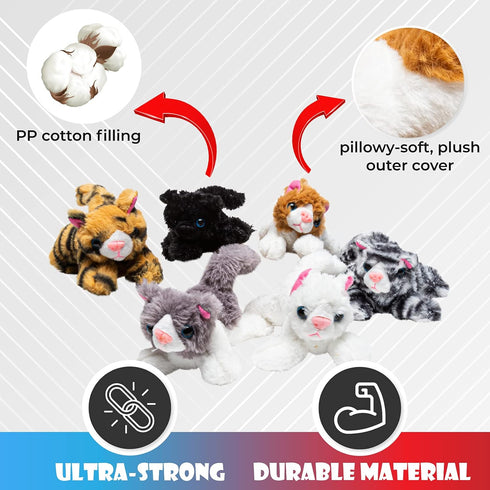 PASSIONFRUIT Plush Stuffed Toy Cat Set – Set of 6 Stuffed Toys for Kids – 6 Inches Long – Bright & Vibrant Colors – Soft Toy Set for Boys & Girls...