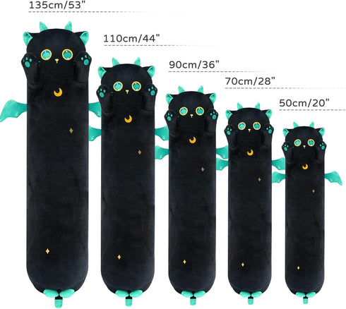 Long Cat Plush Kawaii Body Pillow, 20” Cute Black Cat Stuffed Animals Soft Plushies, Big Eyes Kitten Plush Toys Throw Pillow Doll Gift for Girlfri...