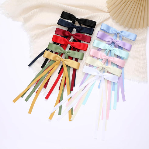 12 PCS Hair Bows for Women, Hair Ribbon with Long Tail Bowknot Hair Clips for Women Girls, Hair Barrettes with Bow Accessories (12 Color mixing)...