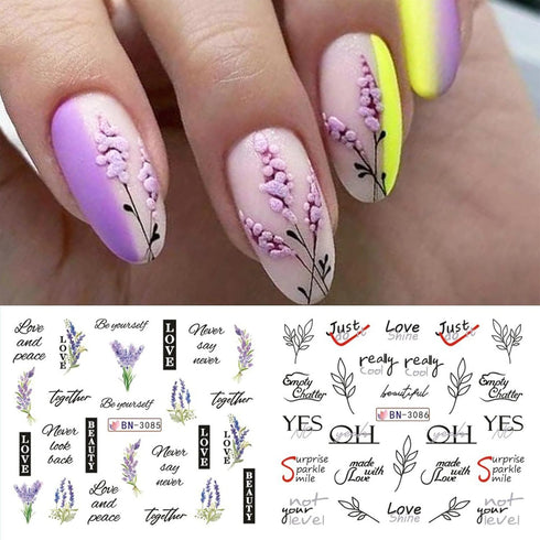 12 Sheets Flower Water Transfer Nail Decals Black English Letter Leaves Stickers for Nail Flower Tulip Nail Decals Water Transfer Nail Art Supplie...