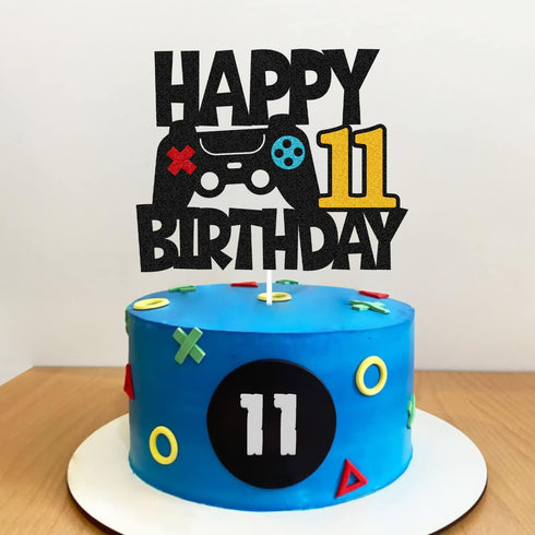 Happy 11th Birthday Cake Topper Game Controller 11s Cake Decoration Level 11s Unlocked Cake Decor Video Play Game Movie Theme Boys Girls Men Women...