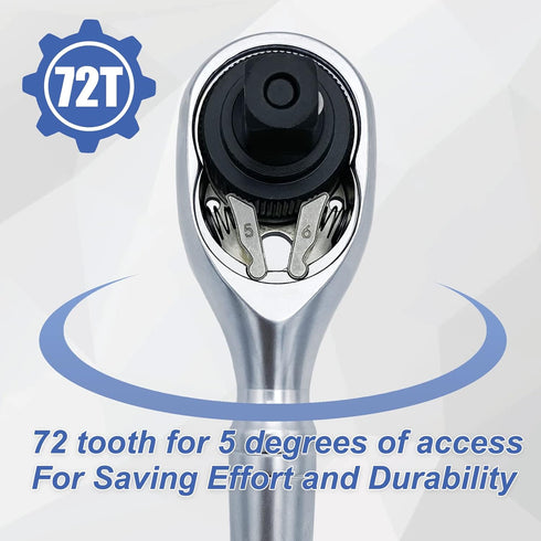 Stubby Ratchet 3/8" Drive Ratchet Handle Wrench 72-Tooth Quick-Release Reversible Chrome Vanadium Steel...