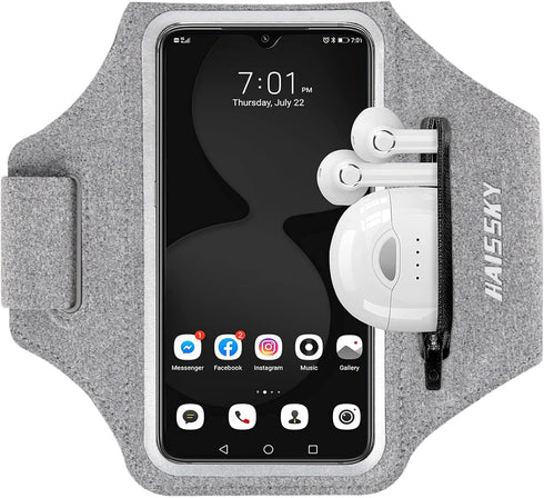 Running Armband with Earphone Bag Cell Phone Armband for iPhone 16 15 Pro 14 Plus 13 11 XR XS, Galaxy S24/S10 Water Resistant Sports Phone Holder ...