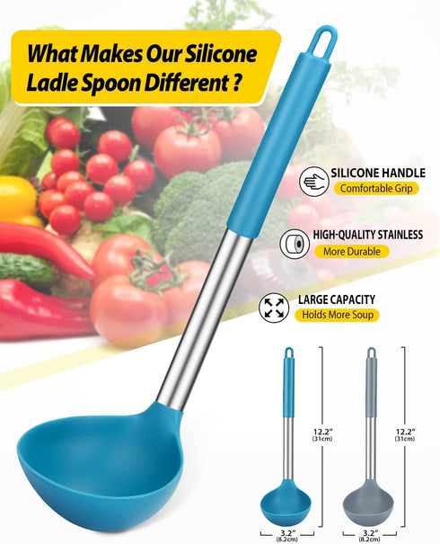Pack of 2 Ladle Spoon,Silicone Large Spoon for Soup,Non Stick Kitchen Utensils with High Heat Resistant,BPA Free Perfect Kitchen Tools for Cooking...