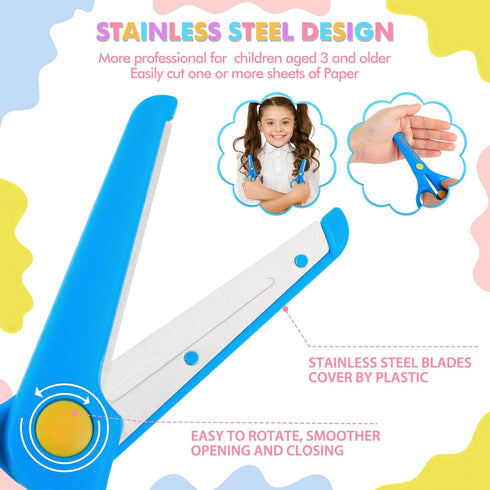 UCEC Toddler Scissors Kids Paper Cut 100 Sheets, 2PCS Plastic Safety Scissors + 2PCS Stainless Steel Preschool Training Scissors, DIY Art Craft Or...