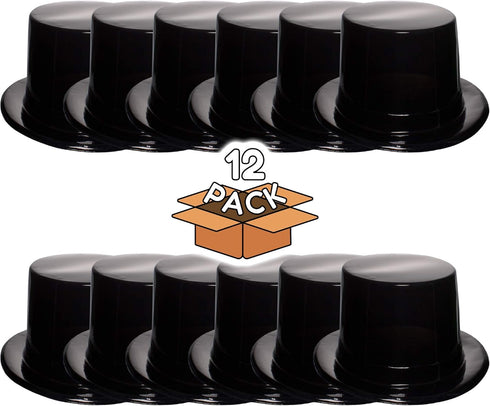 Windy City Novelties 12 Pack Black Plastic Top Hats...